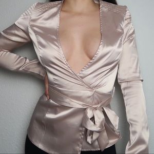 Cream satin belted blazer